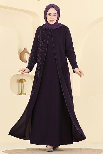 moda selvim Dress 7018OZT1013 Damson - Thumbnail