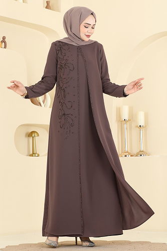 moda selvim الفستان بيج وردي 7018OZT1013 - Thumbnail