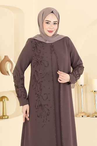 moda selvim الفستان بيج وردي 7018OZT1013 - Thumbnail