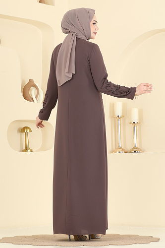 moda selvim الفستان بيج وردي 7018OZT1013 - Thumbnail