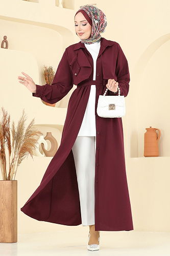 moda selvim Dress 7020UZ662 Burgundy - Thumbnail