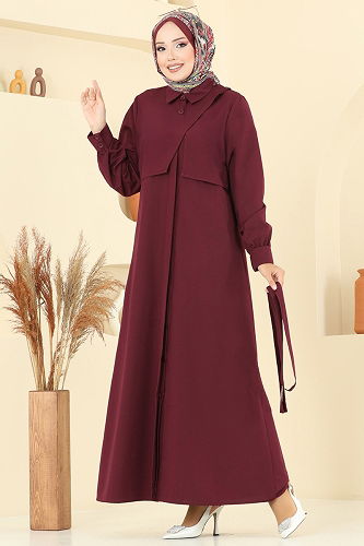 moda selvim Dress 7020UZ662 Burgundy - Thumbnail