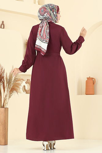 moda selvim Dress 7020UZ662 Burgundy - Thumbnail