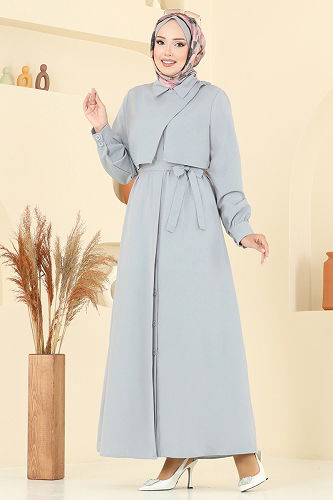 moda selvim الفستان رمادي 7020UZ662 - Thumbnail