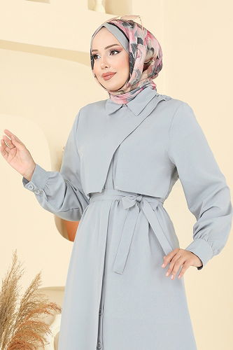 moda selvim الفستان رمادي 7020UZ662 - Thumbnail