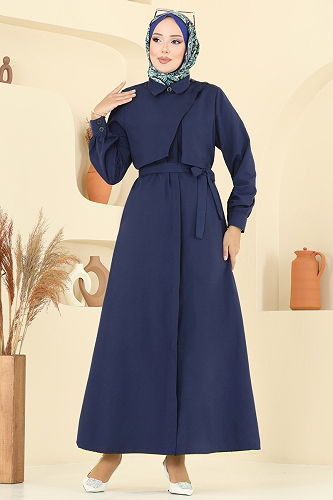 moda selvim Dress 7020UZ662 Navy Blue - Thumbnail