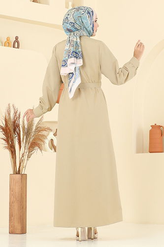 moda selvim الفستان بيج 7020UZ662 - Thumbnail