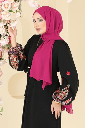 moda selvim الفستان أسود 7026TEG847 - Thumbnail