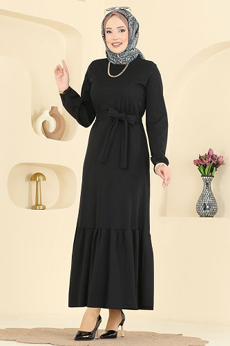 moda selvim الفستان أسود 702PM271 - Thumbnail