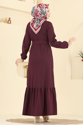 moda selvim Dress 702PM271 Burgundy - Thumbnail