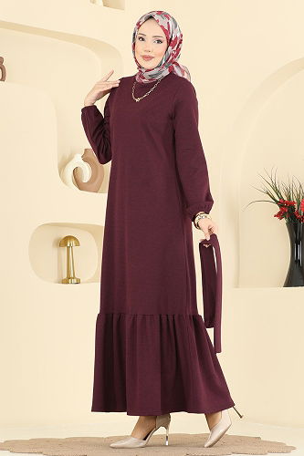 moda selvim Dress 702PM271 Burgundy - Thumbnail