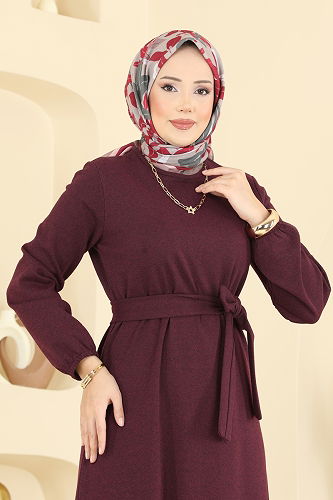 moda selvim Dress 702PM271 Burgundy - Thumbnail
