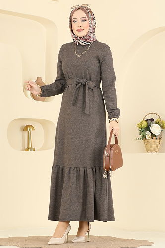 moda selvim الفستان بيج غامق 702PM271 - Thumbnail