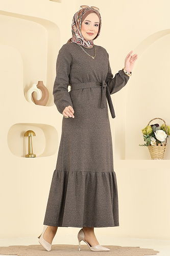 moda selvim الفستان بيج غامق 702PM271 - Thumbnail