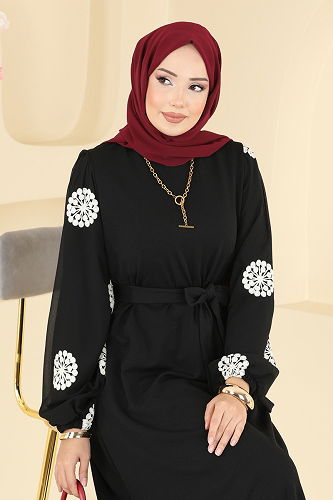 moda selvim الفستان أسود 7037TEG847 - Thumbnail