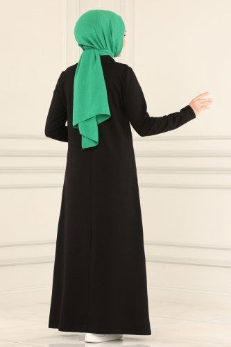 moda selvim 7047NZR779 اسود فستان - Thumbnail