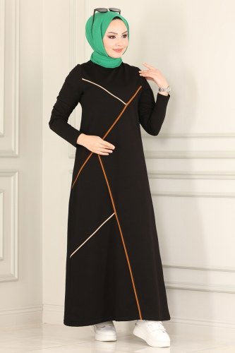 moda selvim 7047NZR779 اسود فستان - Thumbnail