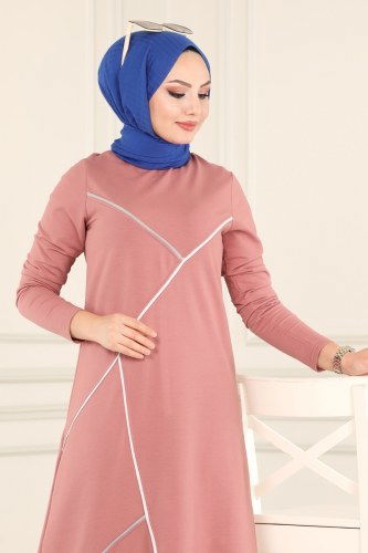 moda selvim 7047NZR779 الزهري فستان - Thumbnail