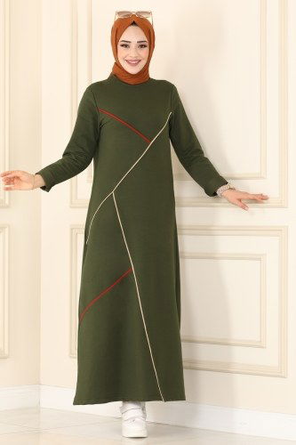 moda selvim Dress 7047NZR779 Khaki - Thumbnail