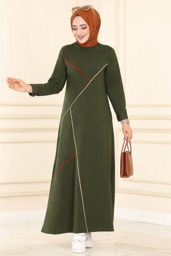 moda selvim Dress 7047NZR779 Khaki - Thumbnail