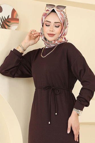 moda selvim الفستان بني 7053TEG847 - Thumbnail