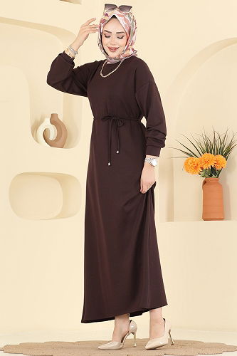 moda selvim الفستان بني 7053TEG847 - Thumbnail