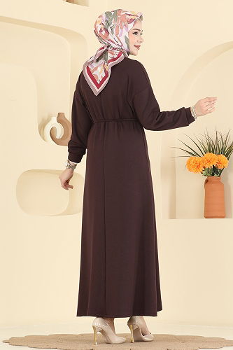 moda selvim الفستان بني 7053TEG847 - Thumbnail