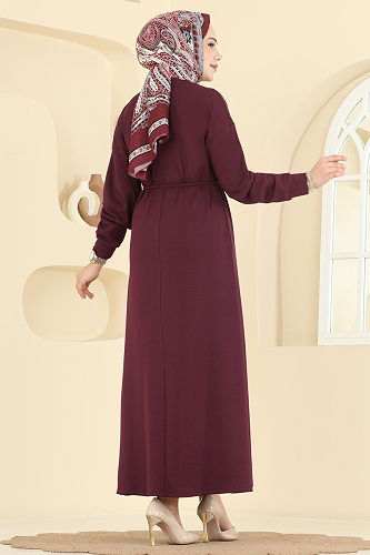 moda selvim Dress 7053TEG847 Burgundy - Thumbnail