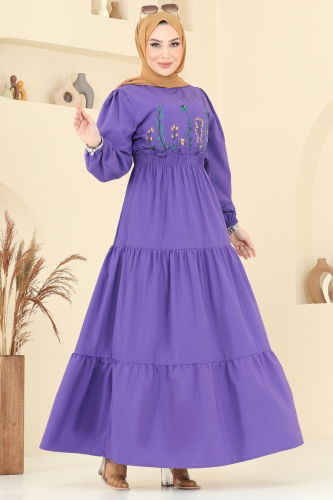 moda selvim Dress 7063ASN888 Purple - Thumbnail