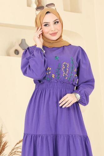 moda selvim Dress 7063ASN888 Purple - Thumbnail