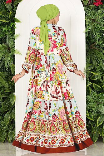 moda selvim 7070VTN849 الخمري فستان - Thumbnail