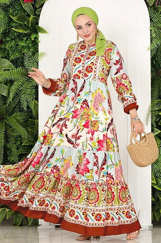 moda selvim 7070VTN849 الخمري فستان - Thumbnail