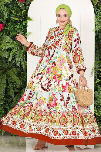 moda selvim 7070VTN849 الخمري فستان - Thumbnail