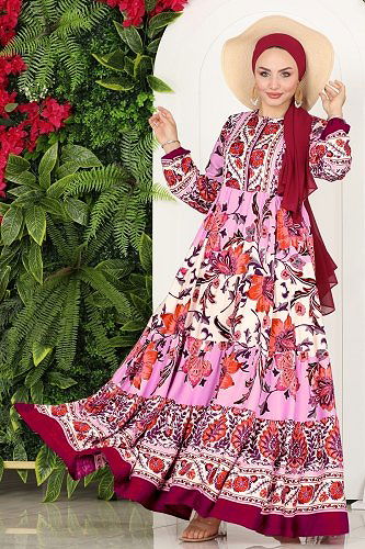 moda selvim Dress 7070VTN849 Dried Rose - Thumbnail