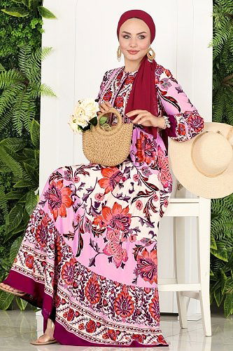 moda selvim Dress 7070VTN849 Dried Rose - Thumbnail