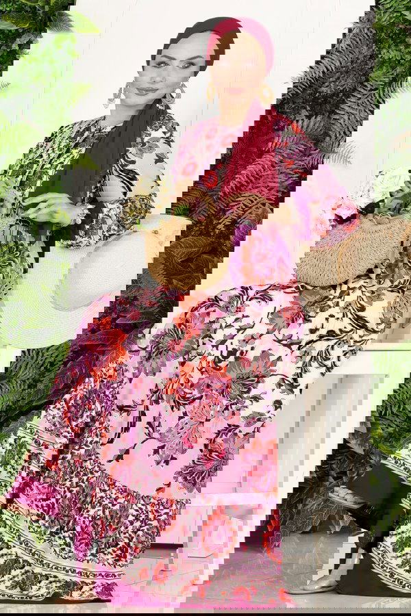 Modaselvim خصم صافٍ20%+20% في سلة التسوق 7070VTN849 الزهري فستان