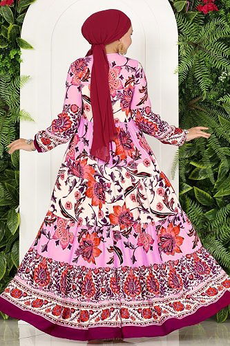 moda selvim 7070VTN849 الزهري فستان - Thumbnail