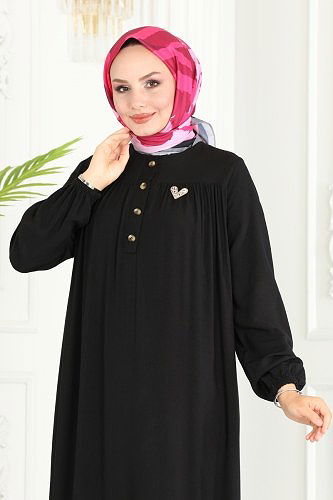 moda selvim الفستان أسود 7103BG354 - Thumbnail