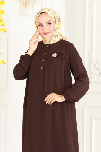 moda selvim Dress 7103BG354 Brown - Thumbnail