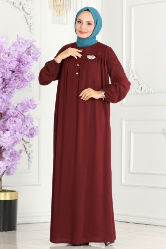 moda selvim DRESS 7103BG354 Burgundy - Thumbnail