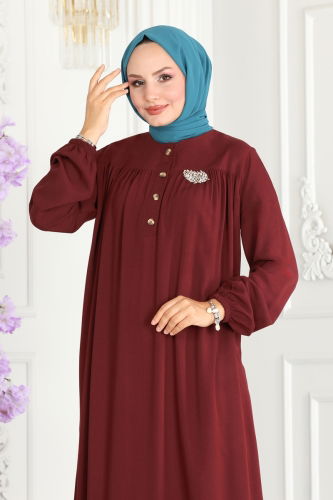 moda selvim DRESS 7103BG354 Burgundy - Thumbnail