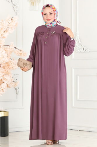 moda selvim DRESS 7103BG354 Dark Lilac - Thumbnail