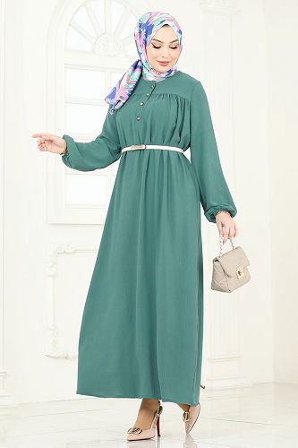 moda selvim الفستان أخضر باهت 7103BM387 - Thumbnail