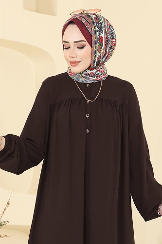 moda selvim الفستان بني غامق 7103ERK1158 - Thumbnail