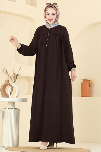 moda selvim الفستان بني 7103ERK1158 - Thumbnail