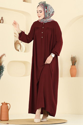 moda selvim Dress 7103ERK1158 Burgundy - Thumbnail