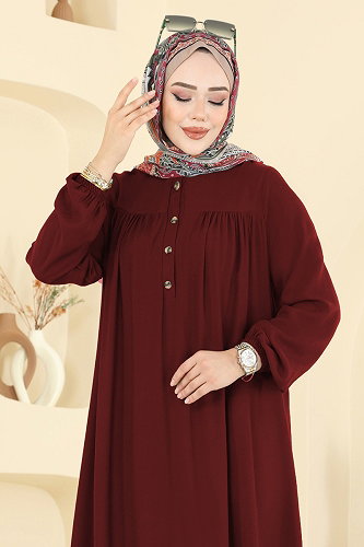 moda selvim Dress 7103ERK1158 Burgundy - Thumbnail
