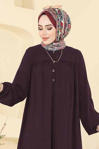 moda selvim الفستان توتي غامق 7103ERK1158 - Thumbnail