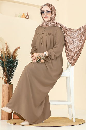 moda selvim الفستان بيج غامق 7103ERK1158 - Thumbnail