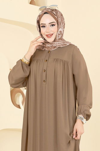 moda selvim الفستان بيج غامق 7103ERK1158 - Thumbnail